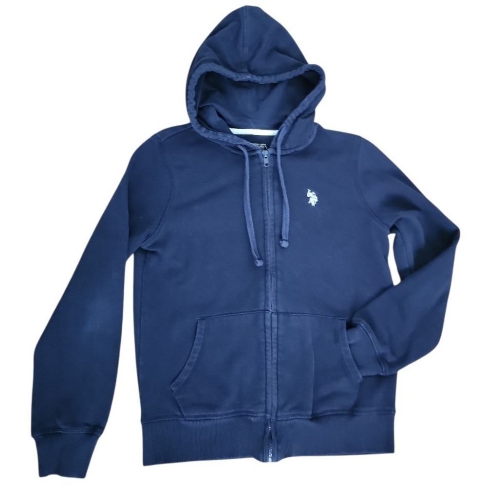 U.S. Polo Assn Zip Up Hoodie Womens Small Navy Blue Casual Athletic Sweatshirt